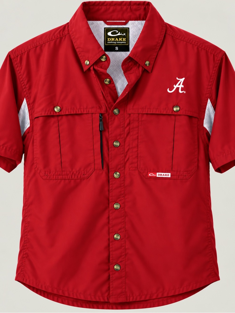 Drake Red Short-Sleeve Button-Down Shirt with White Mesh Accents